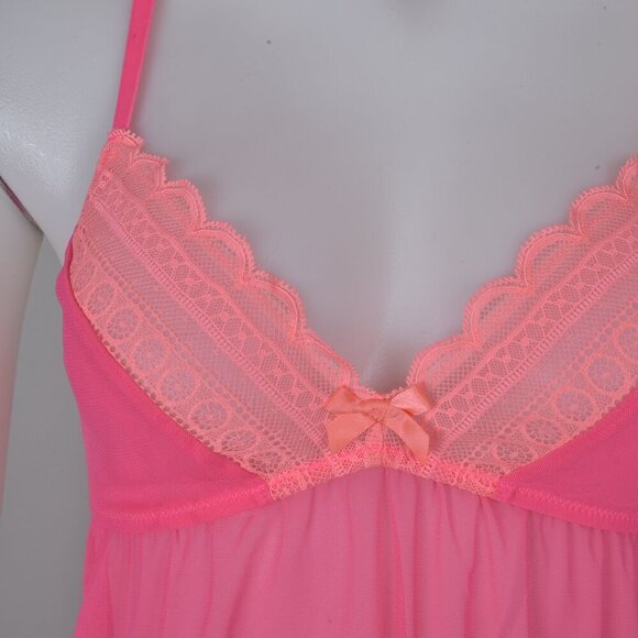 La Senza Hot Pink Babydoll Lingerie Sheer Size Medium - Picture 3 of 7